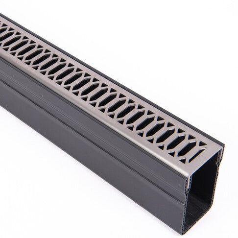 1m Threshold Slim Drain with Hexagon 316 Stainless Steel Grating (65 x 100mm Deep)