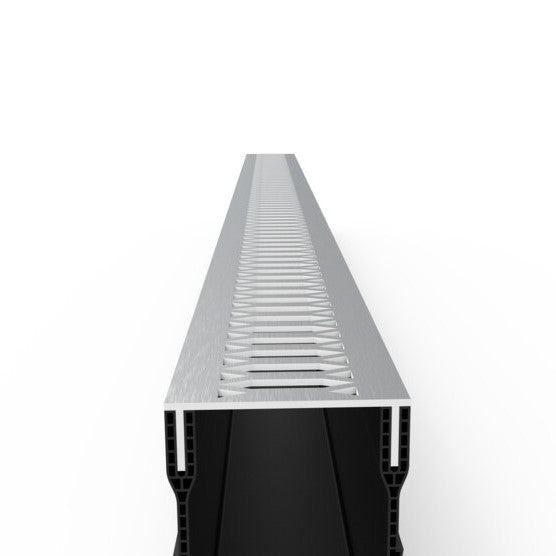 1m Threshold Slim Drain with Hexagon 316 Stainless Steel Grating (65 x 100mm Deep)