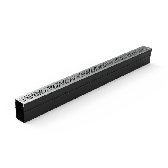 1 m schmaler Schwellenablauf mit schrägem Rost aus Edelstahl 316 (65 x 100 mm tief)