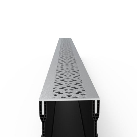 1 m schmaler Schwellenablauf mit schrägem Rost aus Edelstahl 316 (65 x 100 mm tief)