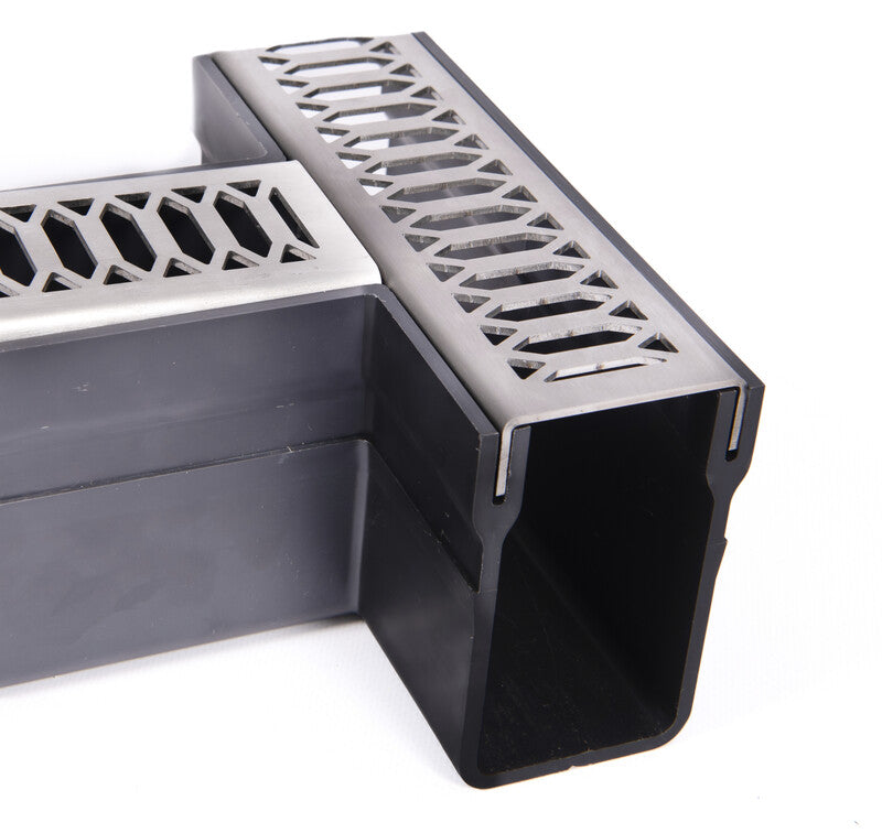 Threshold Slim Drain T-Unit with Hexagon 316 Stainless Steel Grating (65 x 100mm Deep)