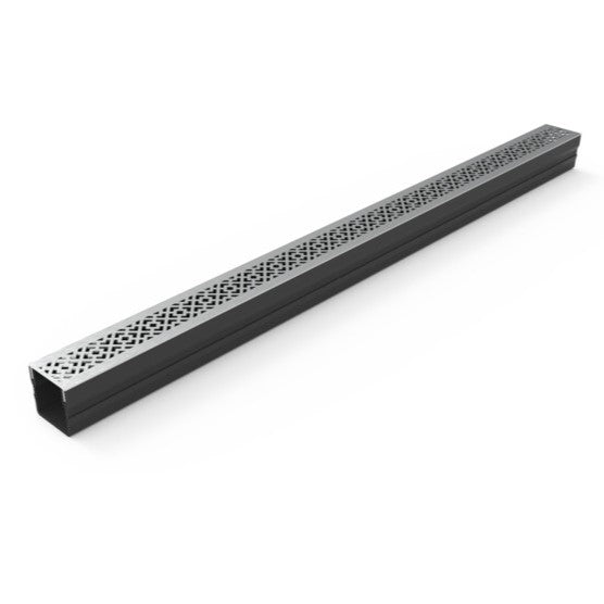 1m Threshold Slim Drain with Oblique 316 Stainless Steel Grating (65 x 60mm Shallow)