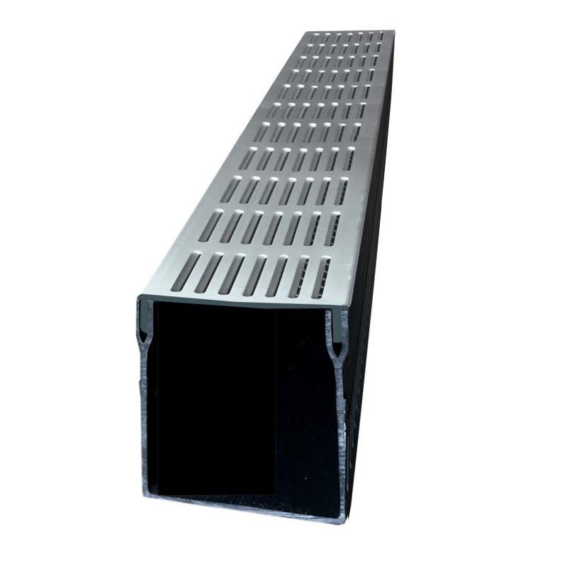 1m Threshold Slim+ Drain with Silver Aluminium Grating (105 x 100mm Deep)