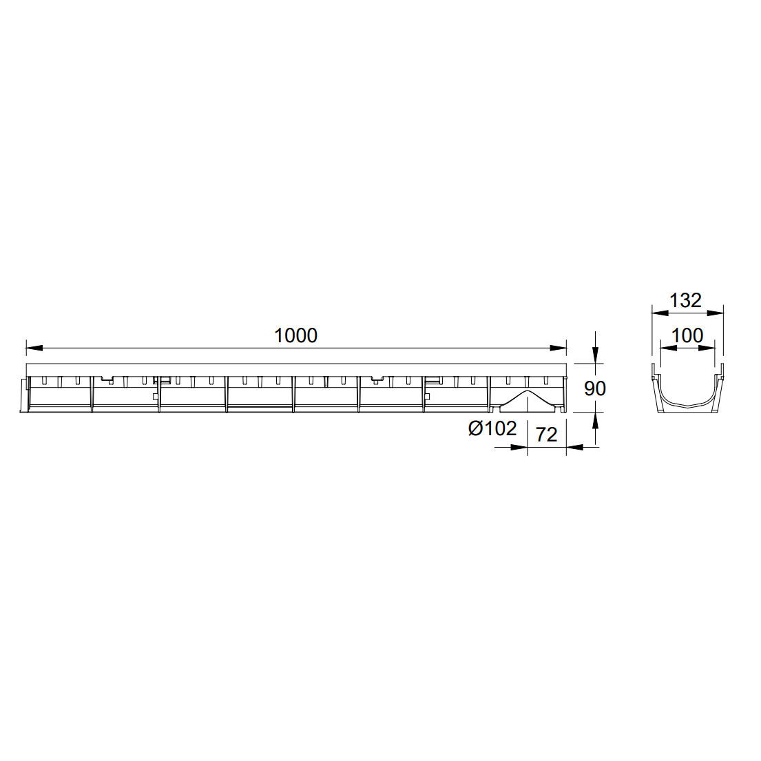 Aquascape Black Plastic Channel Drain 1000L x 125W x 90H - A15 Class (5 Inch)