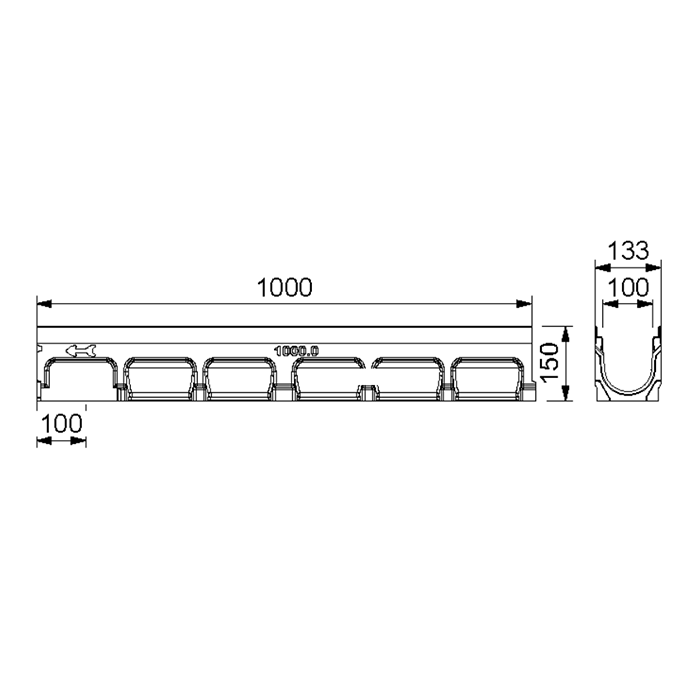 Aquascape Poly-Concrete Channel Drain with Stainless Steel Edge 1000L x 130W x 150H - C250 Class (5 Inch)