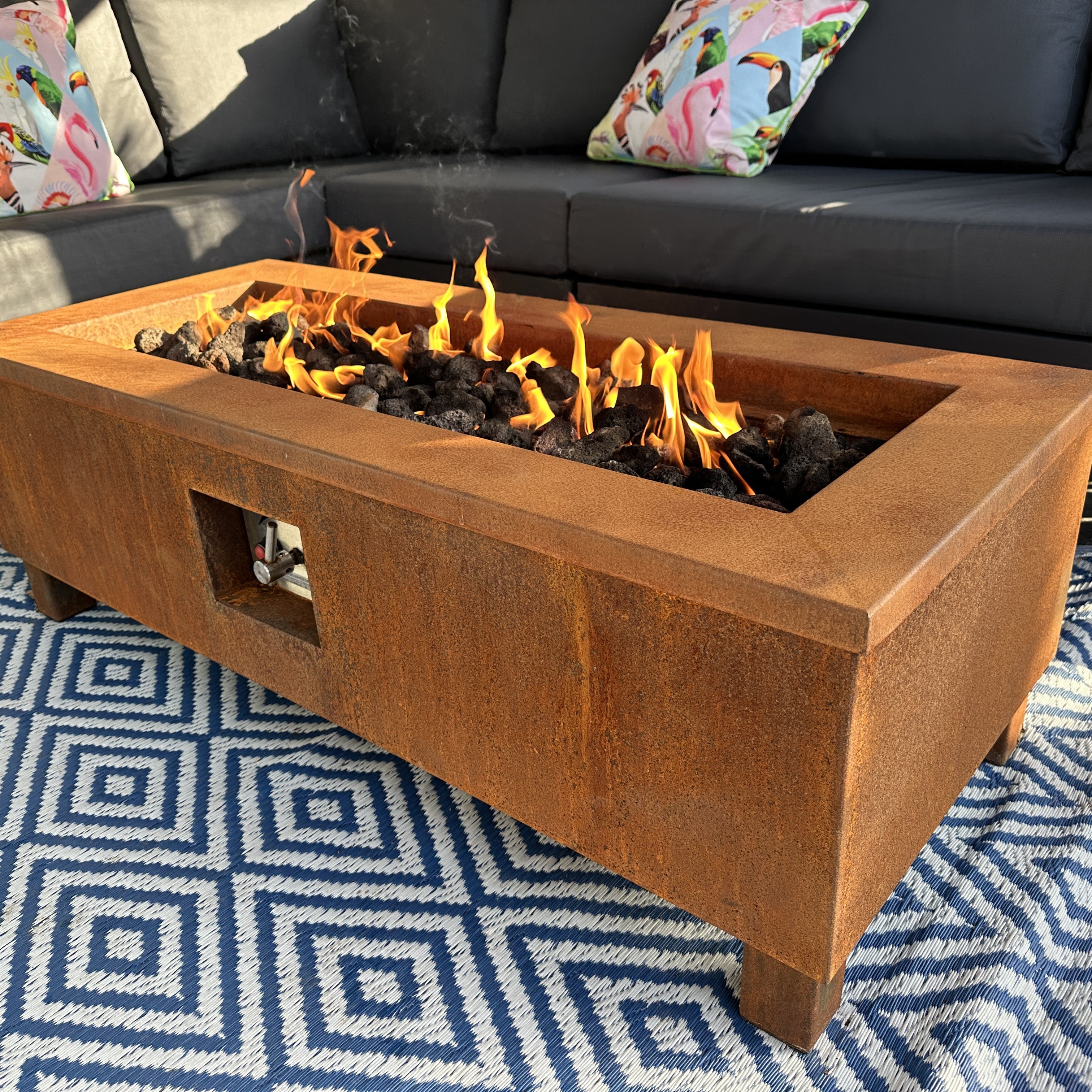 Corten Steel Vulcan Rectangle Gas Fire Pit
