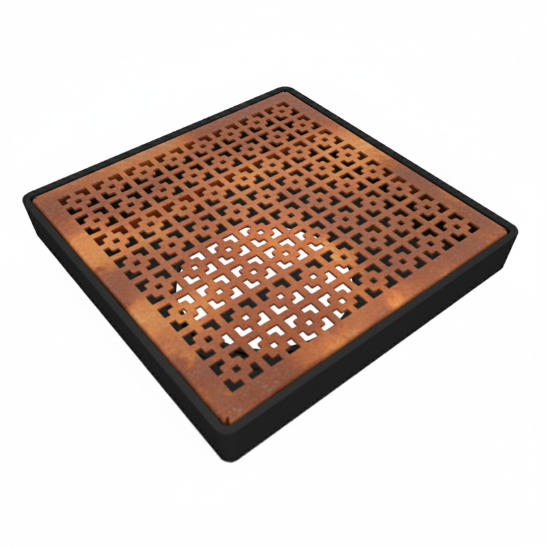 Geo Squares Corten Steel Square Gully Cover (300 x 300mm)