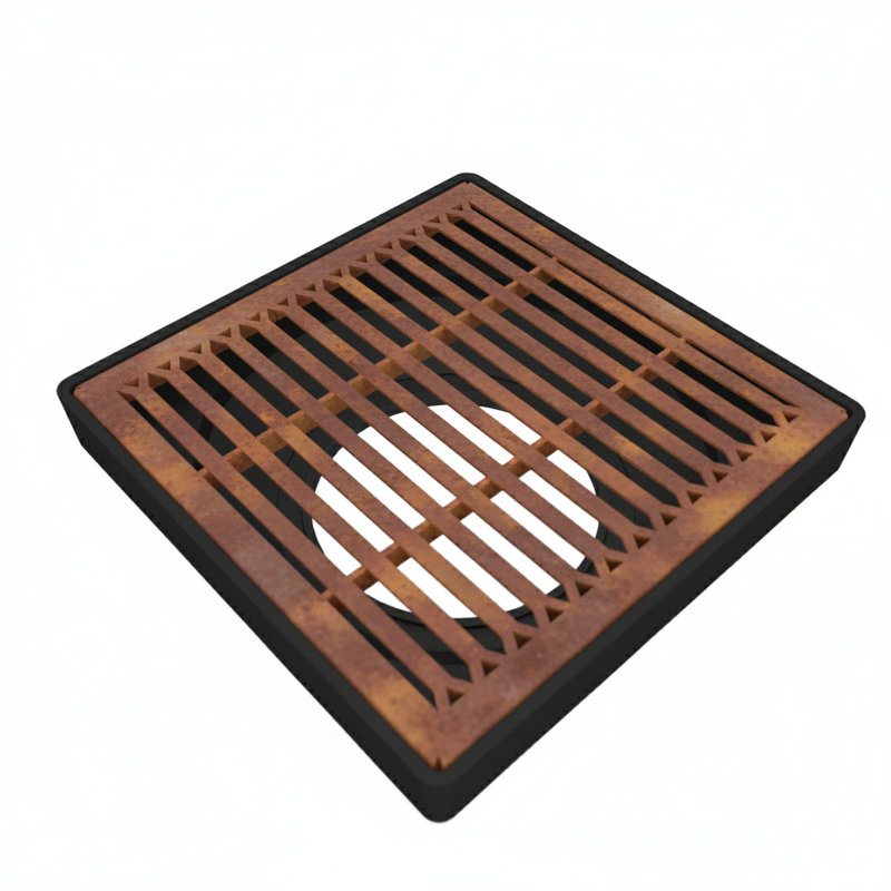 Hexagon Corten Steel Square Gully Cover (300 x 300mm)