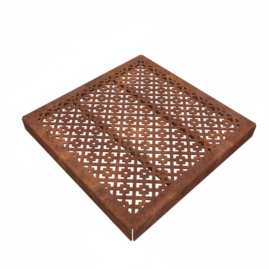 Oblique Corten Steel Square Gully Cover (300 x 300mm)