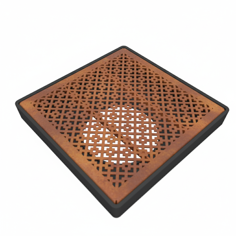 Oblique Corten Steel Square Gully Cover (300 x 300mm)