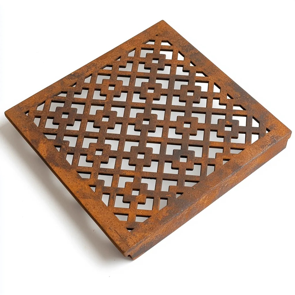 Replacement / Retrofit Square Gully Oblique Corten Steel Grating (148 x 148mm)