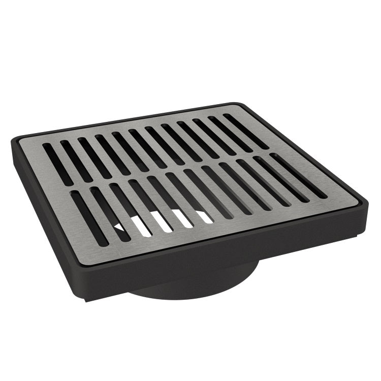 Standard Slotted 304 Stainless Steel Grating with Black Plastic Gully Ø110mm Spigot (148 x 148mm)