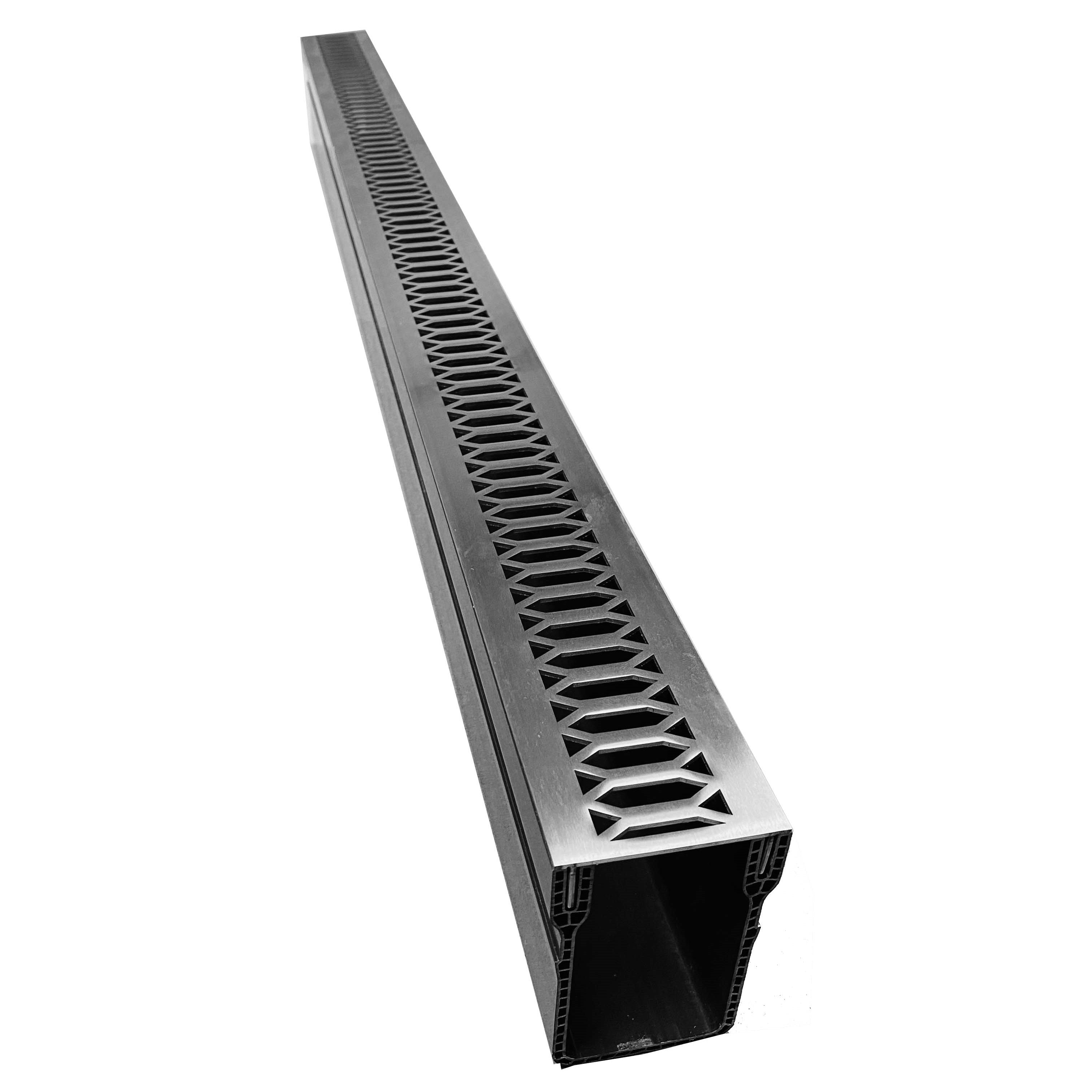 1m Threshold Slim Drain with Hexagon 316 Stainless Steel Grating (65 x 100mm Deep)