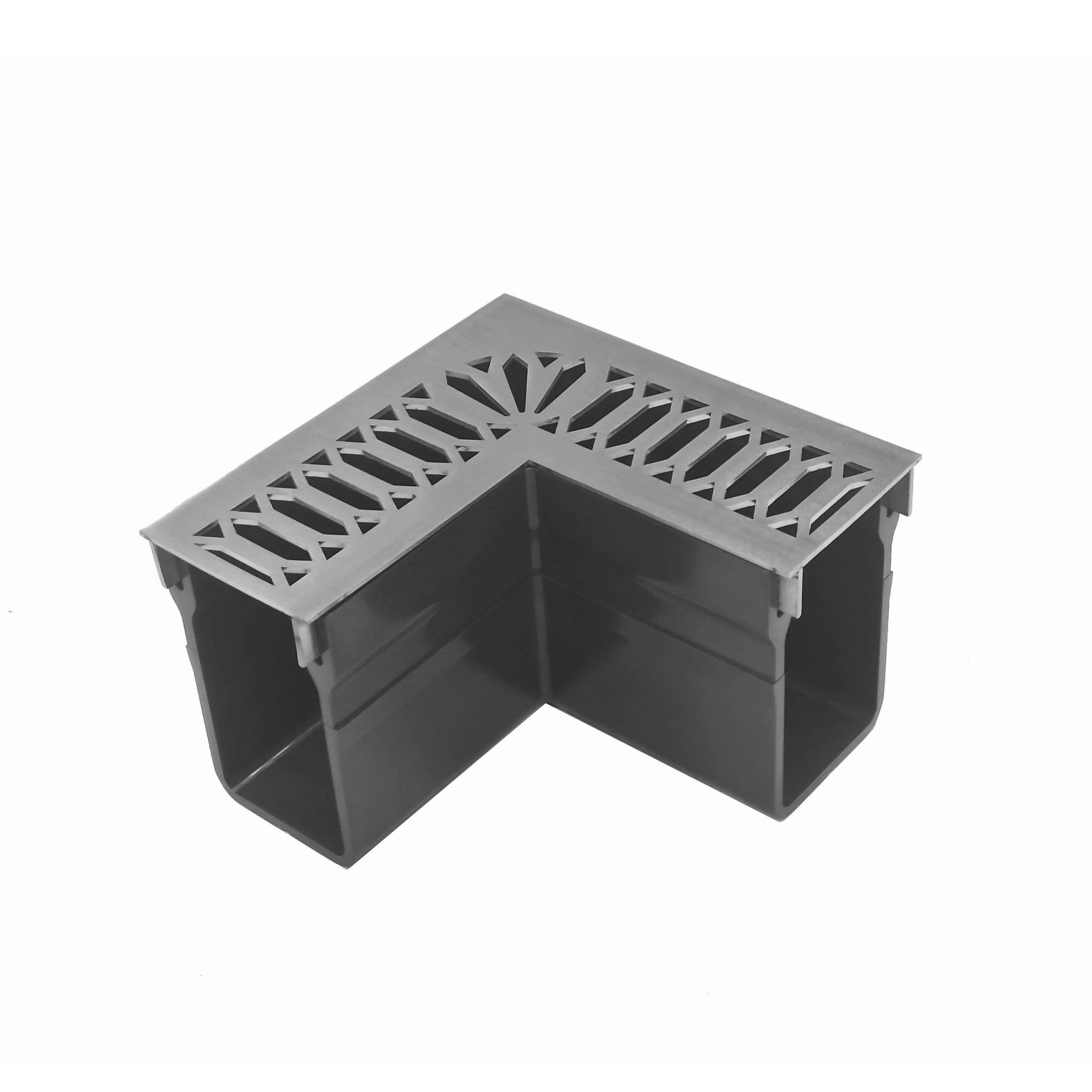 Threshold Slim Drain Corner Unit with Hexagon 316 Stainless Steel Grating (65 x 100mm Deep)