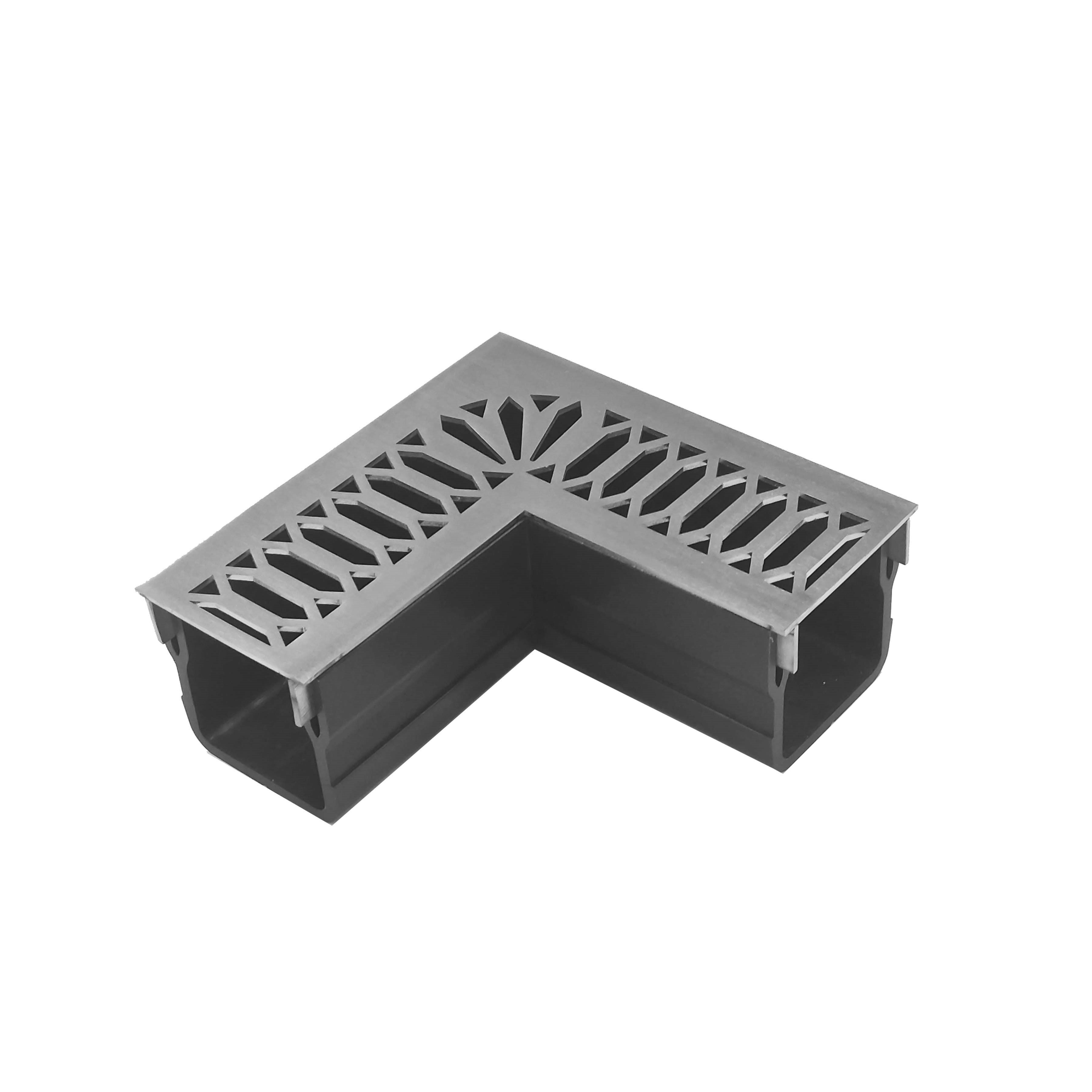 Threshold Slim Drain Corner Unit with Hexagon 316 Stainless Steel Grating (65 x 60mm Shallow)