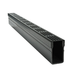 1m Threshold Slim Drain with Black Aluminium Grating (65 x 100mm Deep)