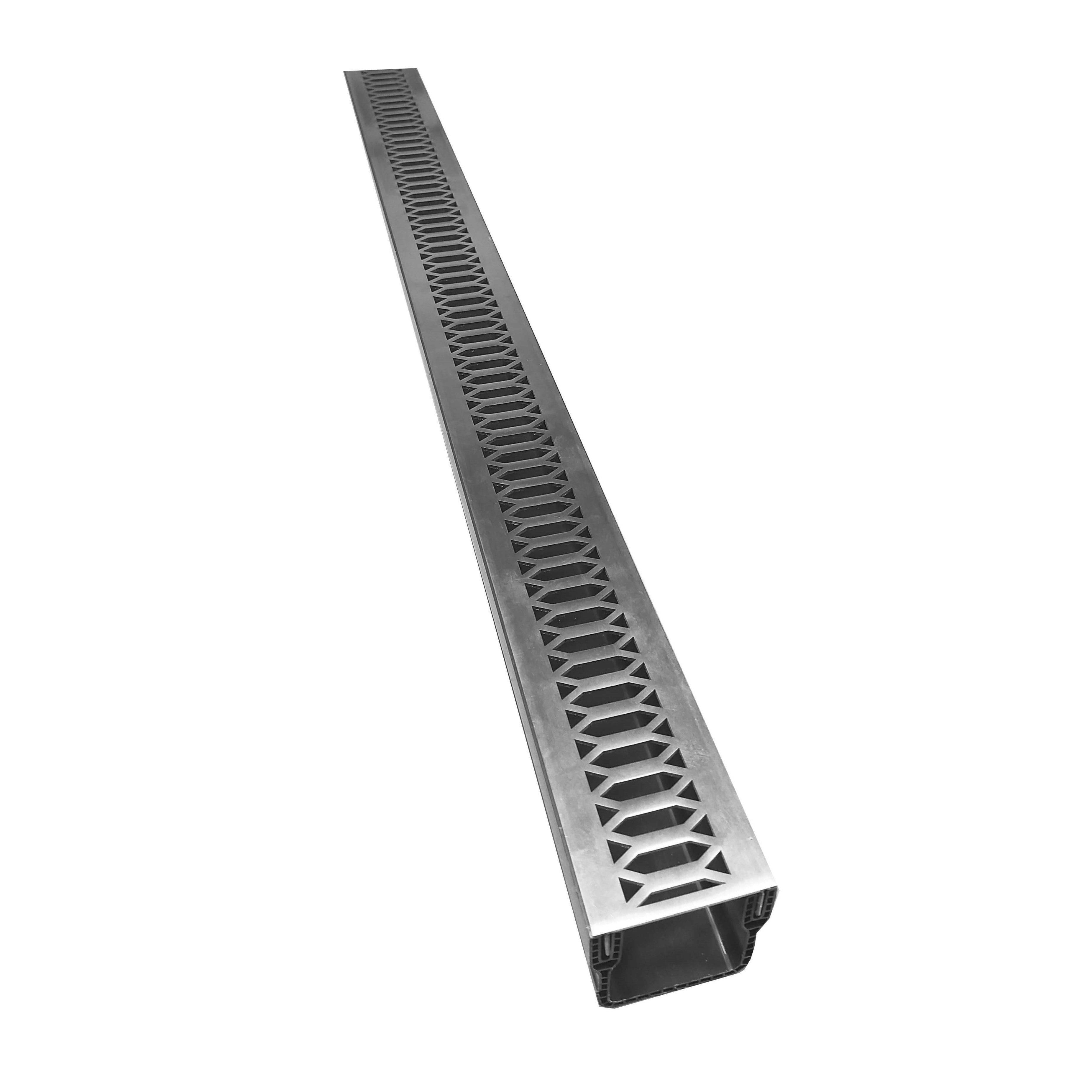 1m Threshold Slim Drain with Hexagon 316 Stainless Steel Grating (65 x 60mm Shallow)