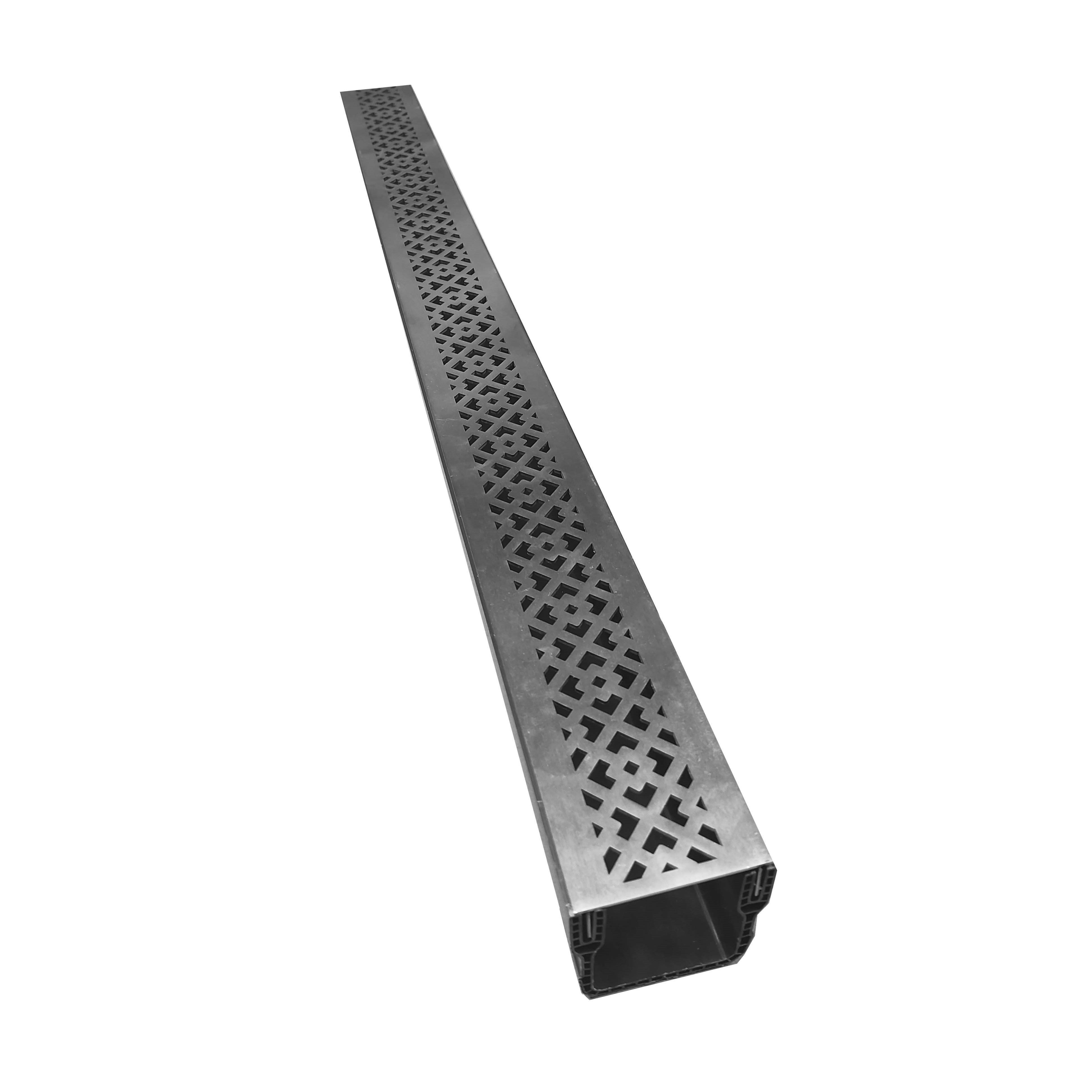 1m Threshold Slim Drain with Oblique 316 Stainless Steel Grating (65 x 60mm Shallow)