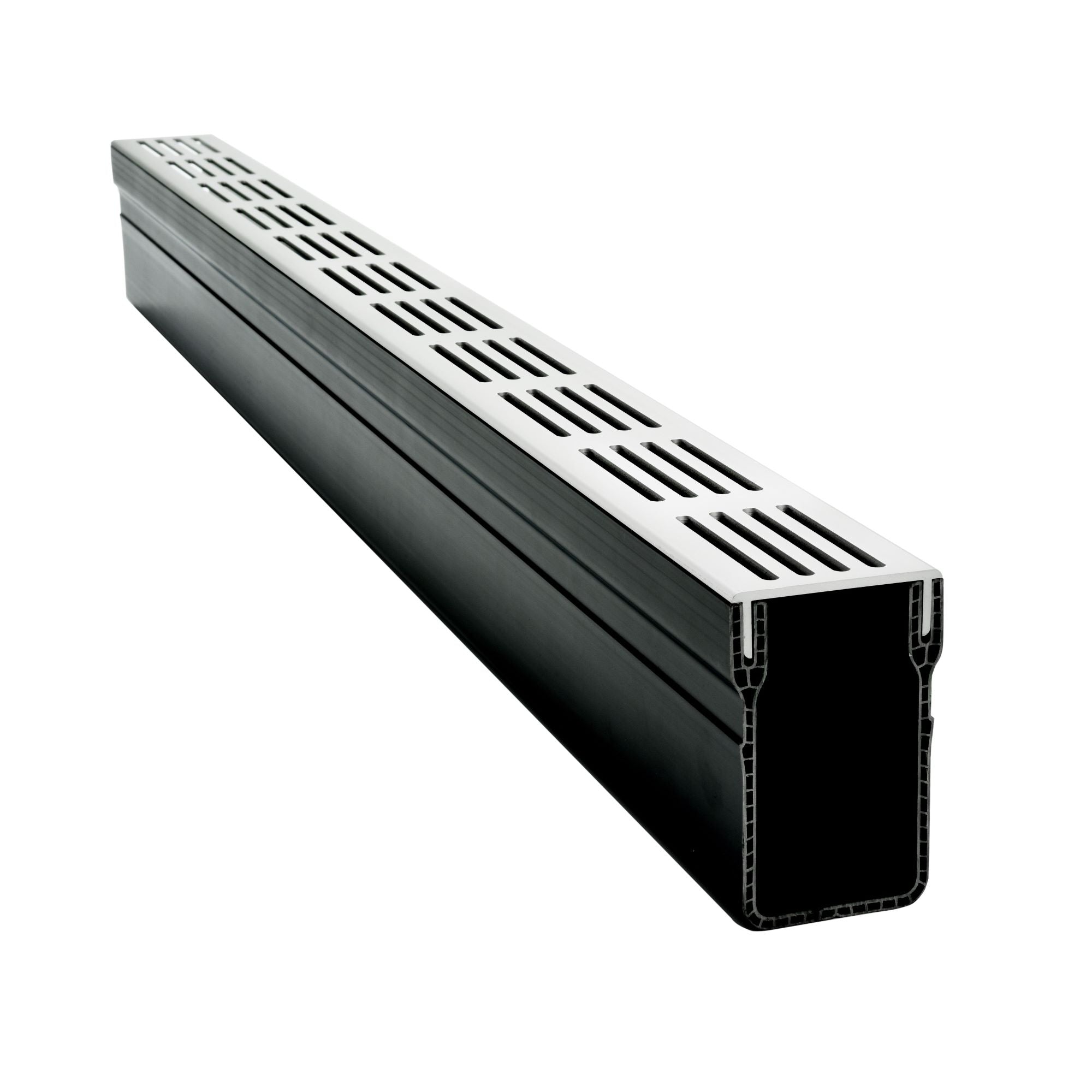 1m Threshold Slim Drain with Stainless Steel Grating (65 x 100mm Deep)