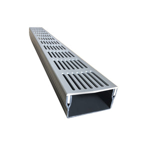 1m Threshold Slim+ Drain with Stainless Steel Grating (105 x 50mm Shallow)