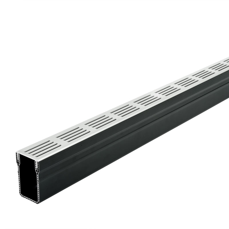 1m Threshold Slim Drain with Silver Aluminium Grating (65 x 100mm Deep)