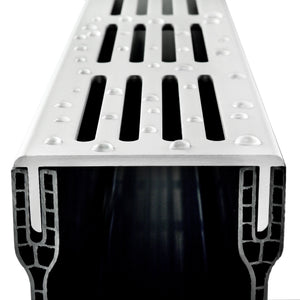1m Threshold Slim Drain with Silver Aluminium Grating (65 x 100mm Deep)