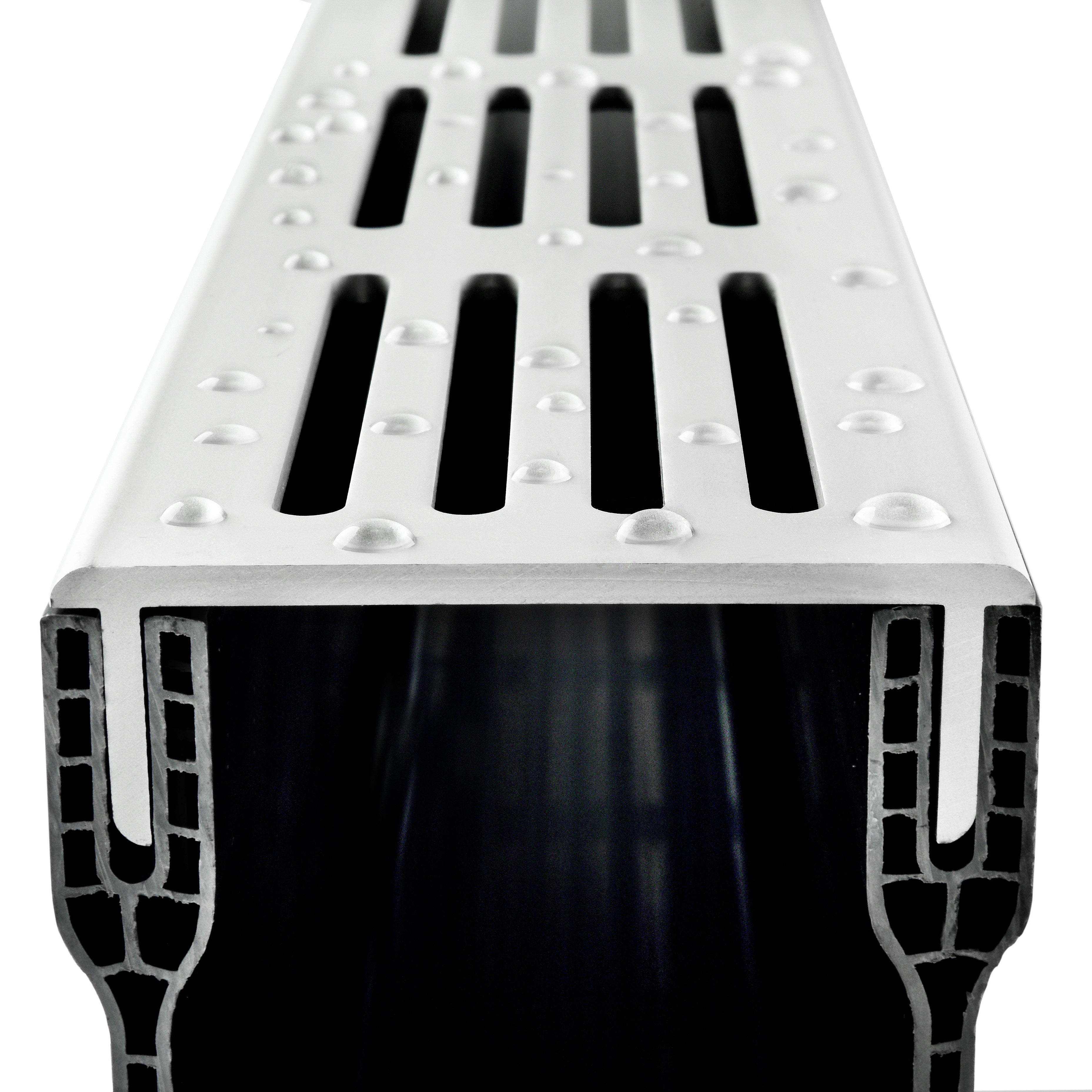 1m Threshold Slim Drain with Silver Aluminium Grating (65 x 100mm Deep)
