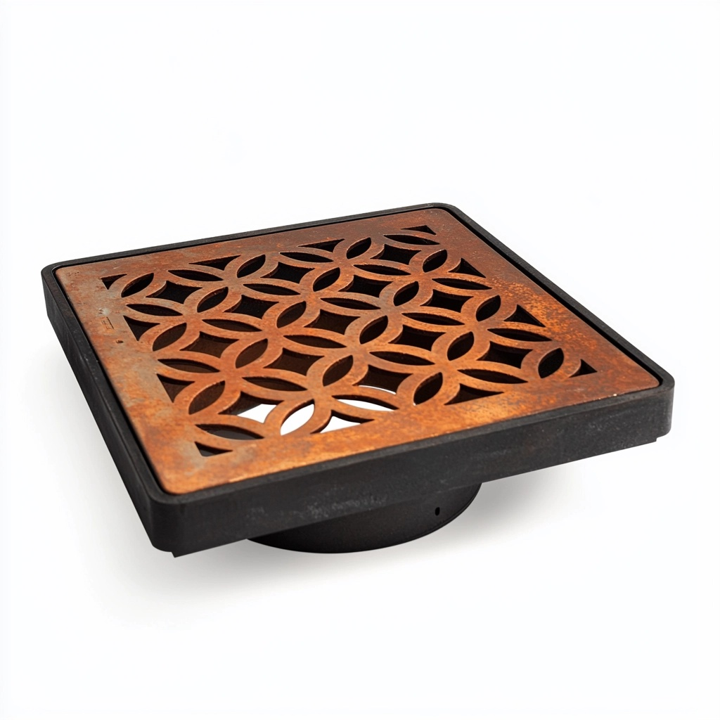 Archez Corten Steel Grating with Black Plastic Gully Ø110mm Spigot (148 x 148mm)