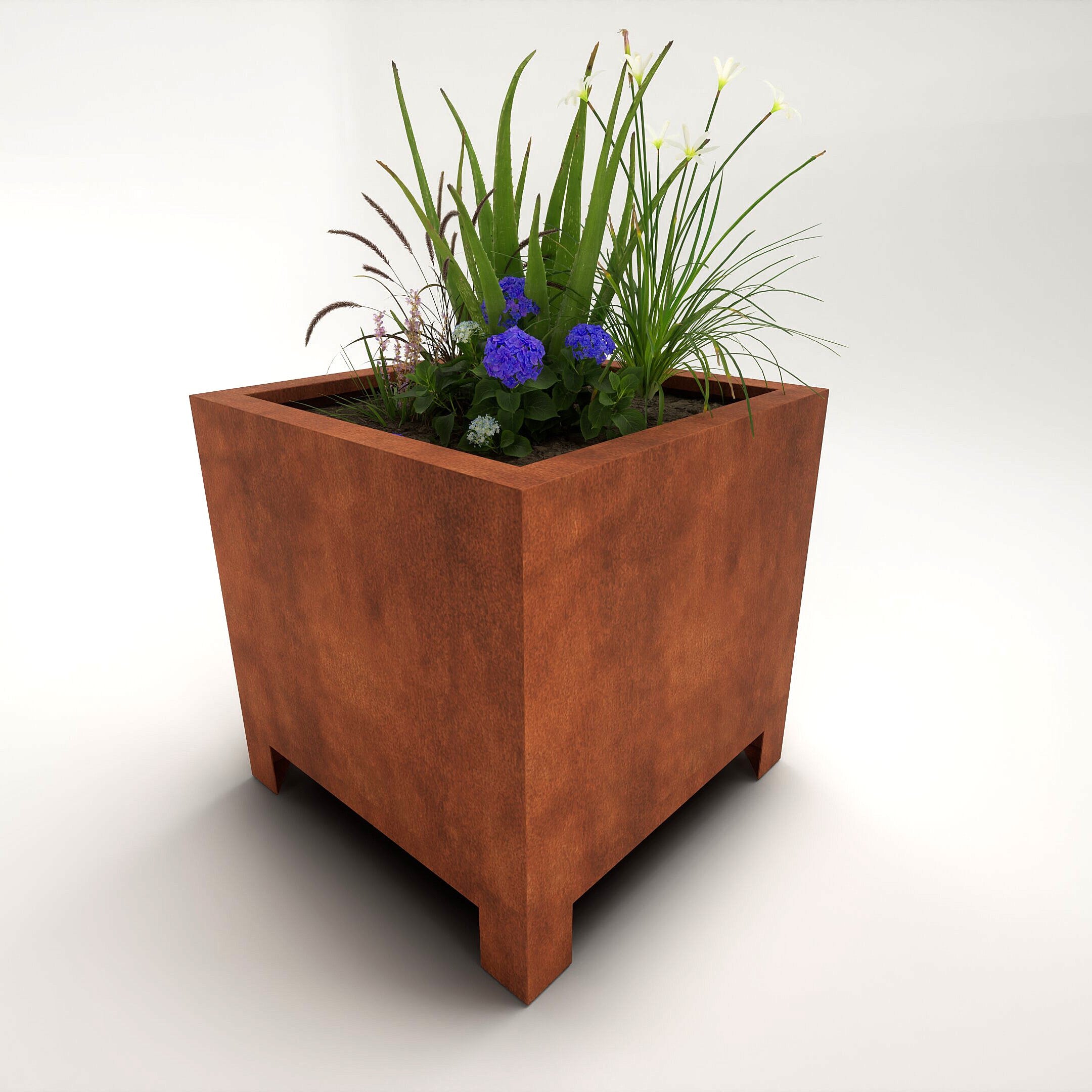Corten Steel Arden Cube Planter With Feet