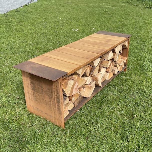 Corten Steel Bench with Iroko Hardwood Top