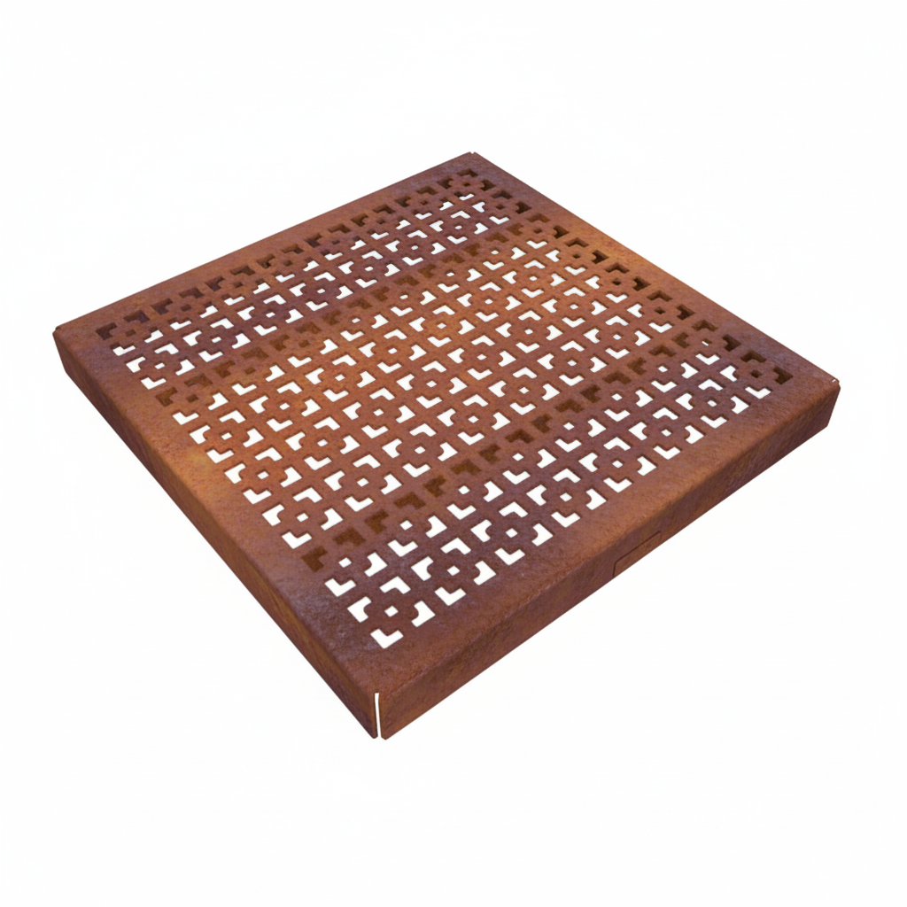Geo Squares Corten Steel Square Gully Cover (300 x 300mm)