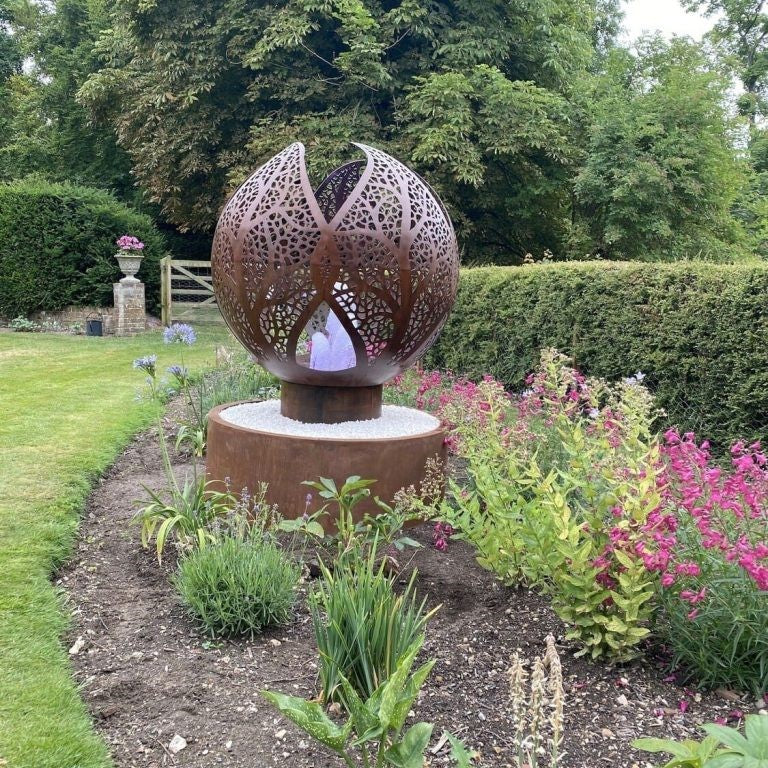 Lateral Design Studio Leaf Sphere Mild Steel 1200mm Water Feature with Jet & Tub – Lateral ...