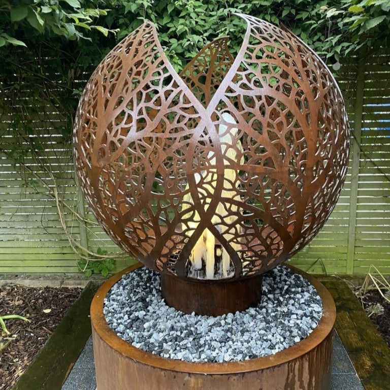 Leaf Sphere Mild Steel 1200mm Water Feature with Jet & Tub