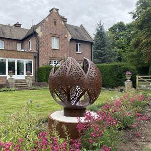 Leaf Sphere Mild Steel 1200mm Water Feature with Jet & Tub