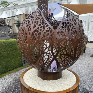 Leaf Sphere Mild Steel 1200mm Water Feature with Jet & Tub
