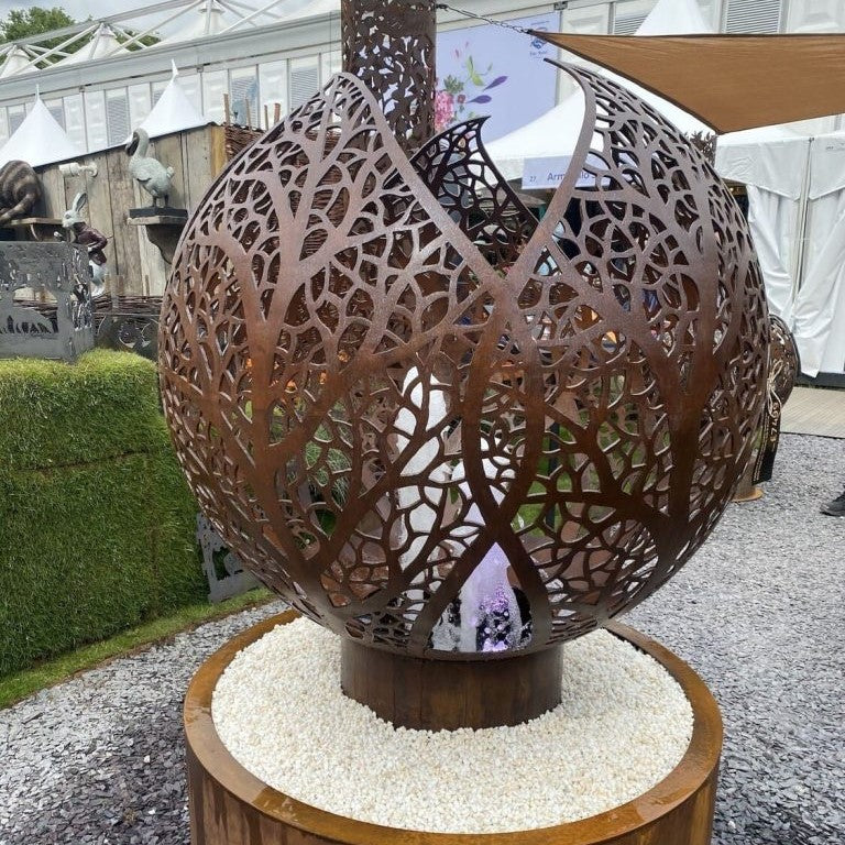 Leaf Sphere Mild Steel 1200mm Water Feature with Jet & Tub