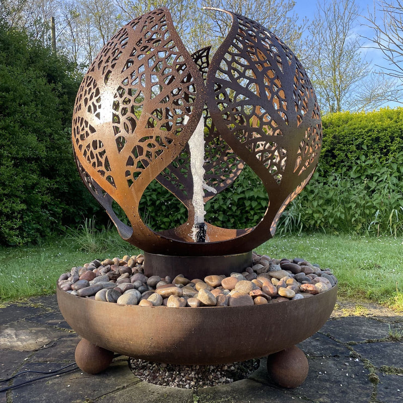 Leaf Sphere Mild Steel 900mm Water Feature with Jet & Tub