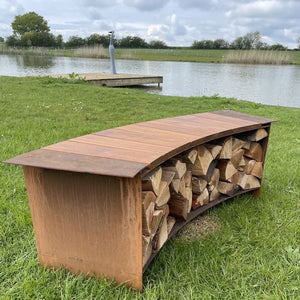 Mild Steel Curved Bench with Iroko Hardwood Top