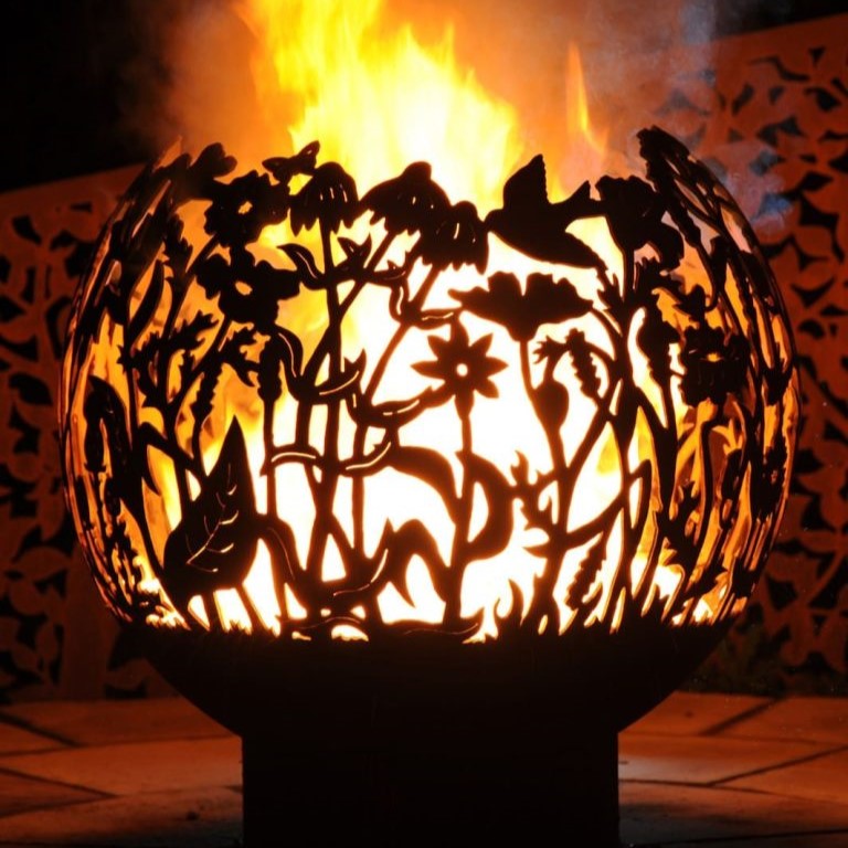 Wildflower Corten Steel Fire Pit Sphere