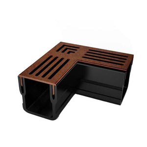 Threshold Slim Drain Corner Unit with Corten Steel Grating (65 x 60mm Shallow)