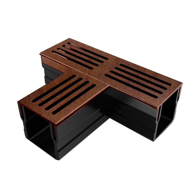 Threshold Slim Drain T-Unit with Corten Steel Grating (65 x 60mm Shallow)