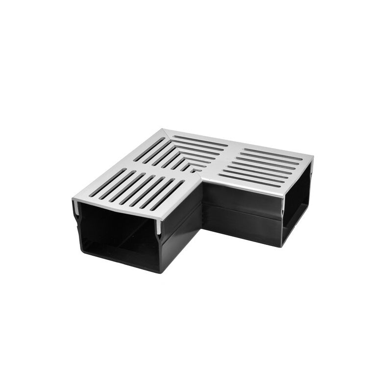 Threshold Slim+ Drain Corner Unit with Stainless Steel Grating (105 x 50mm Shallow)