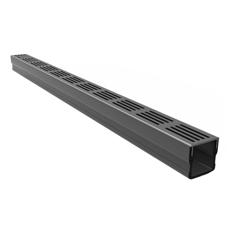 1m Threshold Slim Drain with Black Aluminium Grating (65 x 60mm Shallow)