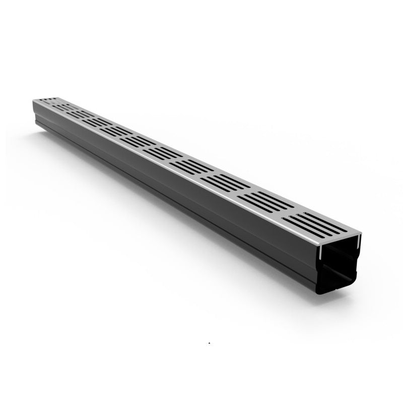 1m Threshold Slim Drain with Silver Aluminium Grating (65 x 60mm Shallow)