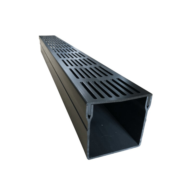 1m Threshold Slim+ Drain with Black Aluminium Grating (105 x 100mm Deep)