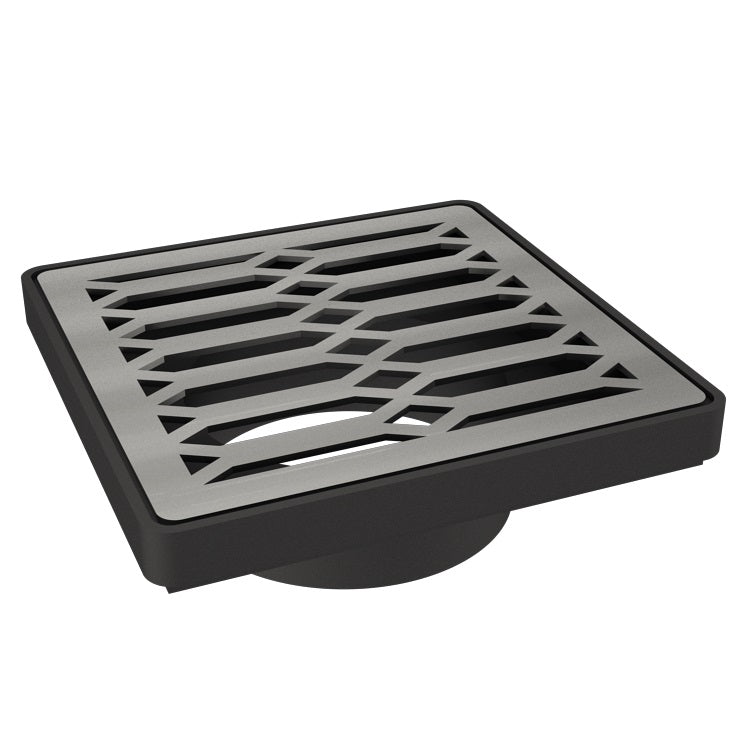 Hexagon 304 Stainless Steel Grating with Black Plastic Gully Ø110mm Spigot (148 x 148mm)