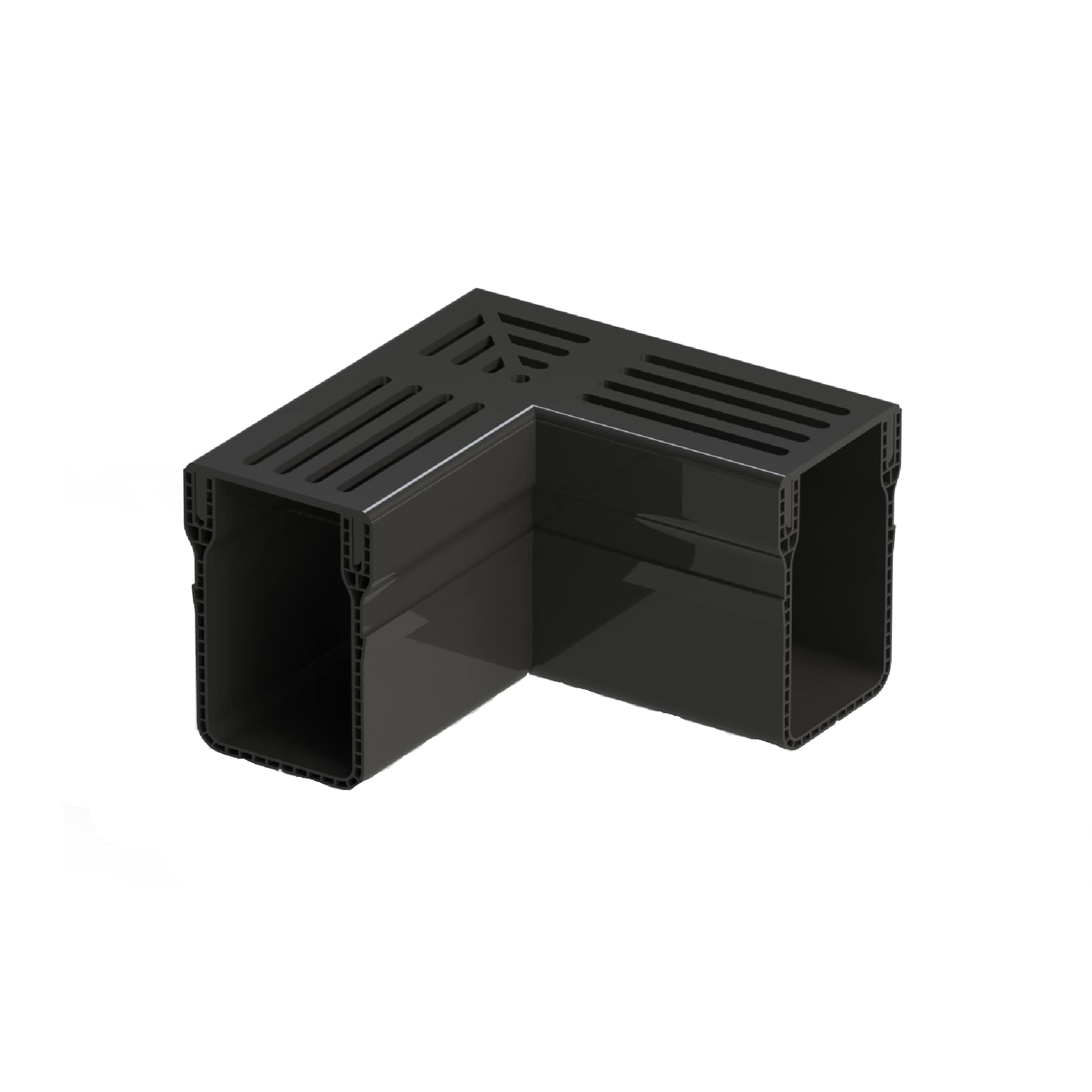 Threshold Slim Drain Corner Unit with Black Aluminium Grating (65 x 100mm Deep)