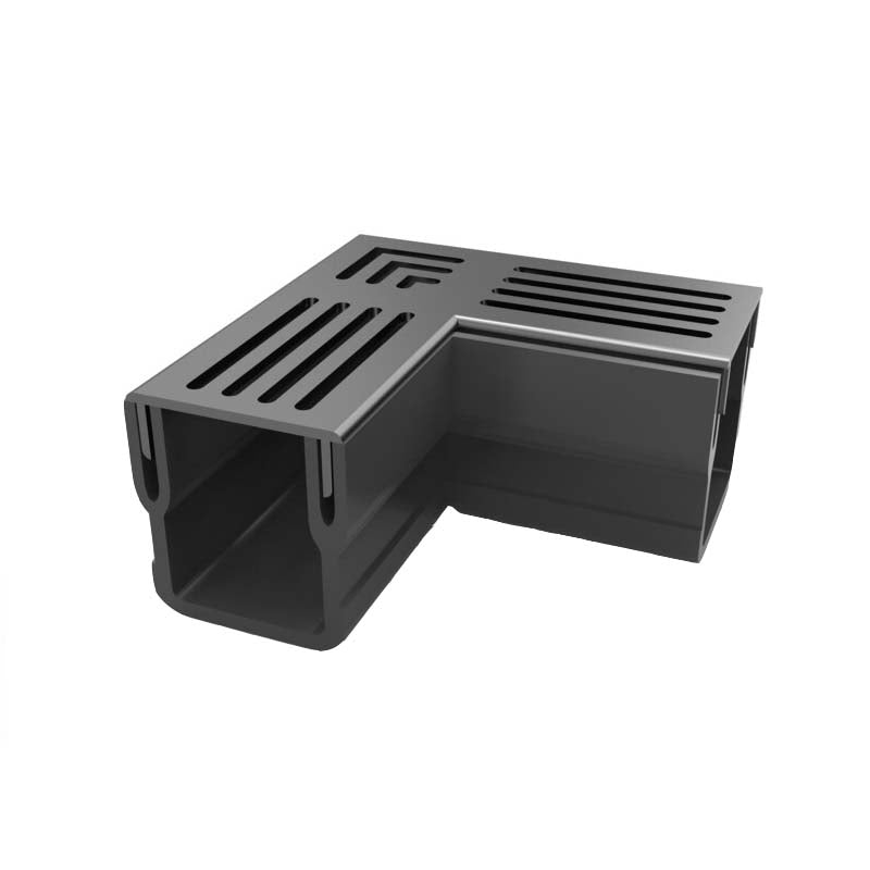 Threshold Slim Drain Corner Unit with Black Aluminium Grating (65 x 60mm Shallow)