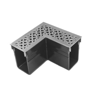 Threshold Slim Drain Corner Unit with Oblique 316 Stainless Steel Grating (65 x 100mm Deep)