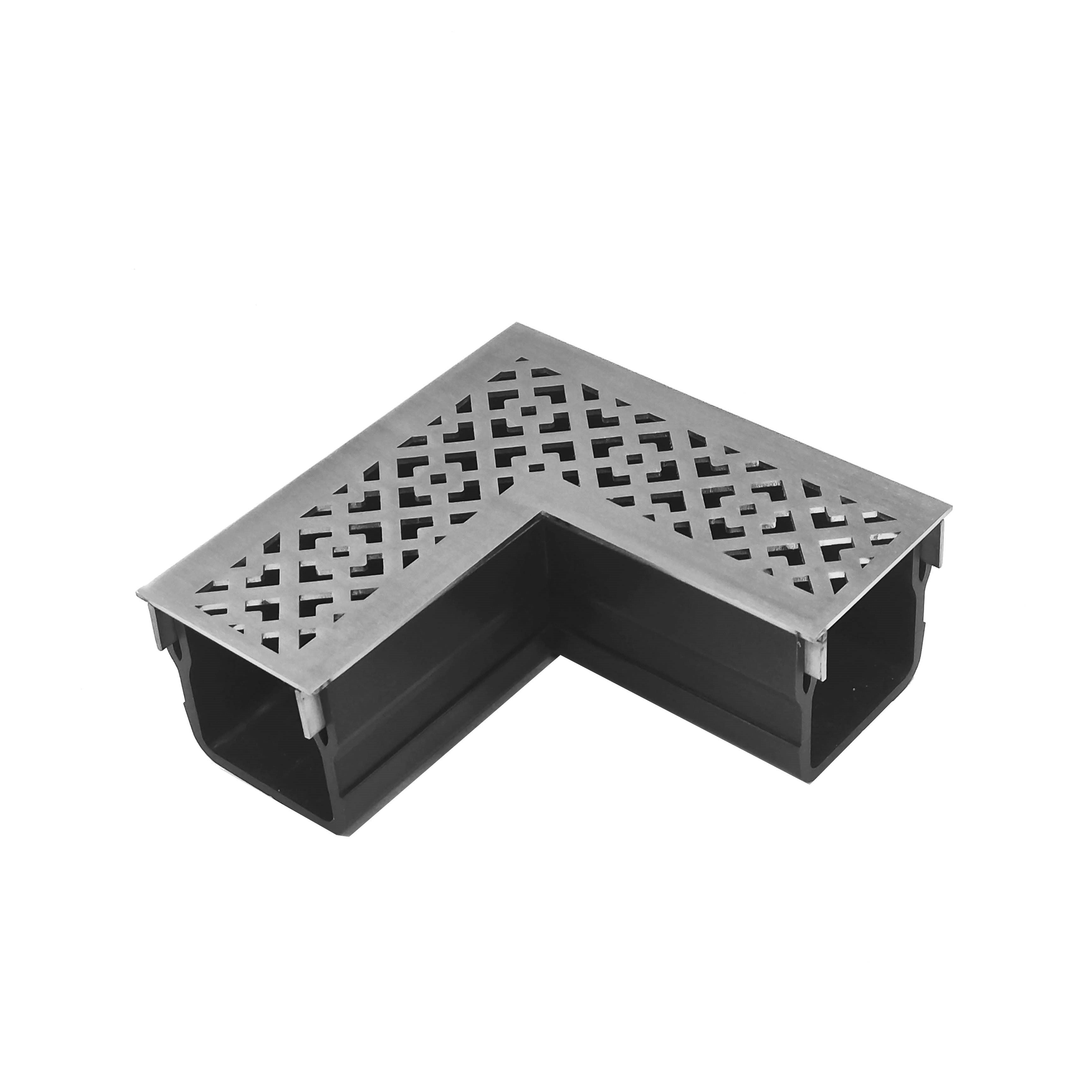 Threshold Slim Drain Corner Unit with Oblique 316 Stainless Steel Grating (65 x 60mm Shallow)